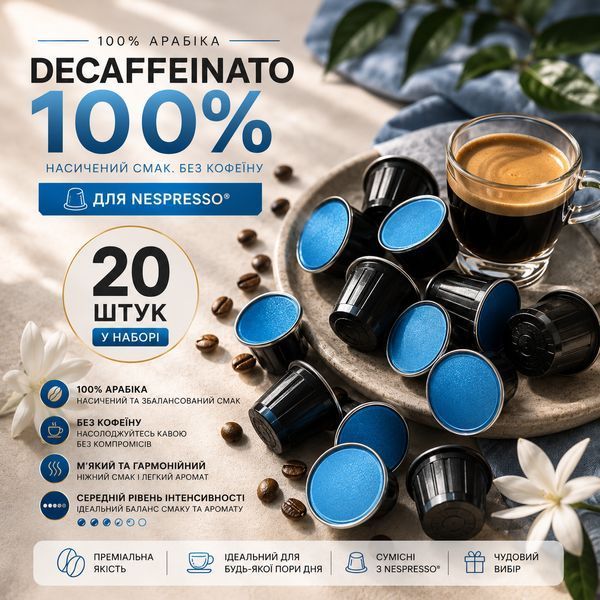 Капсули для кавомашин Nespresso Gusto Espresso Decaffeinato Blue 100% Arabica без кофеїну, 20 шт- 1 шт kp137 фото
