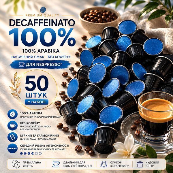 Капсули для кавомашин Nespresso Gusto Espresso Decaffeinato Blue 100% Arabica без кофеїну, 50 шт- 1 шт kp136 фото